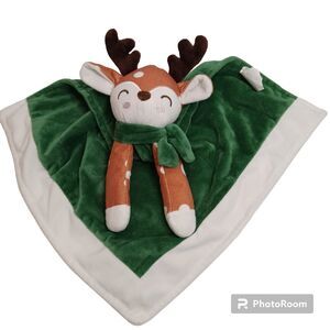 Modern Baby Security Blanket Lovey Deer Fawn Spotted Baby Green Plush Crinkle